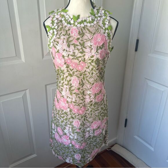 Giambattista Valli Floral Lace Embroidered Silk Dress Made in Italy 44/M - Picture 1 of 9